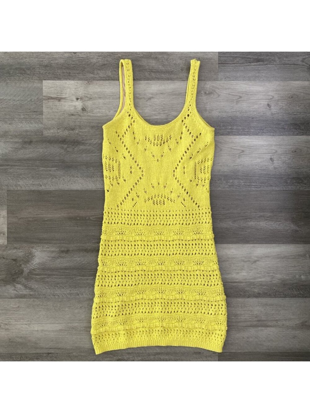 House of Harlow 1960 Crochet Knit Mini Dress Yellow Metallic Festival Sz Small